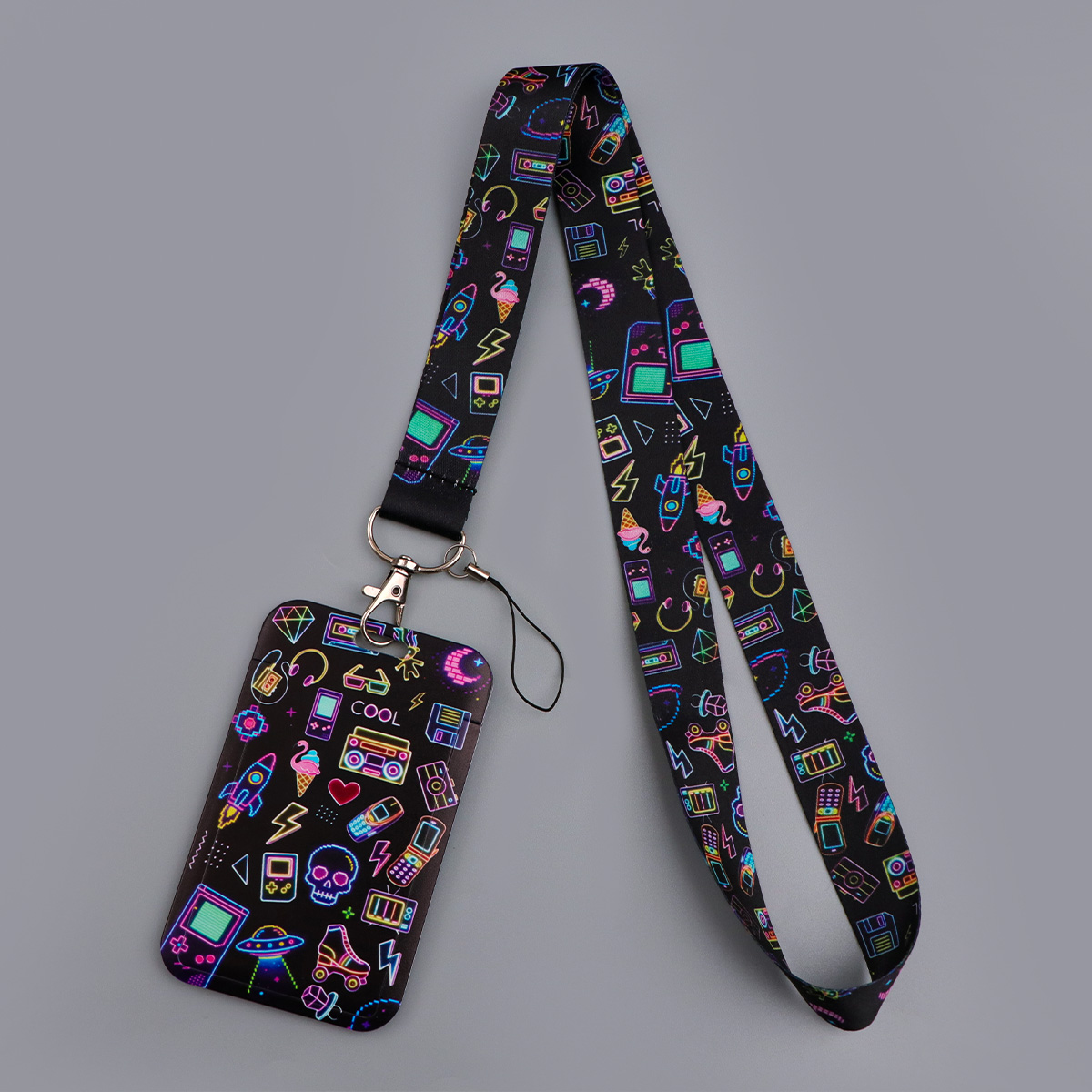 Retro Gaming Keychain - Neon 90s Retro Arcade Lanyard Tempat