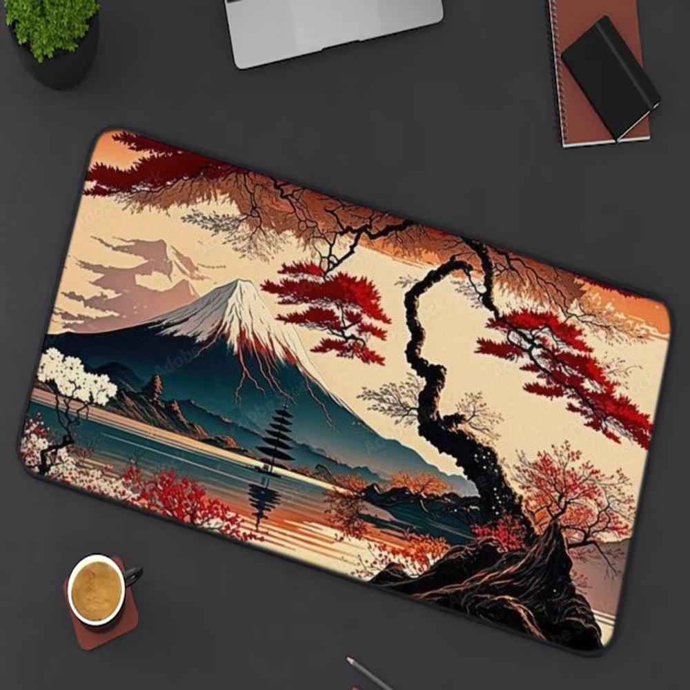 Retro Gaming Art - Ukiyo-e Red Maple Mount Fuji MousePad