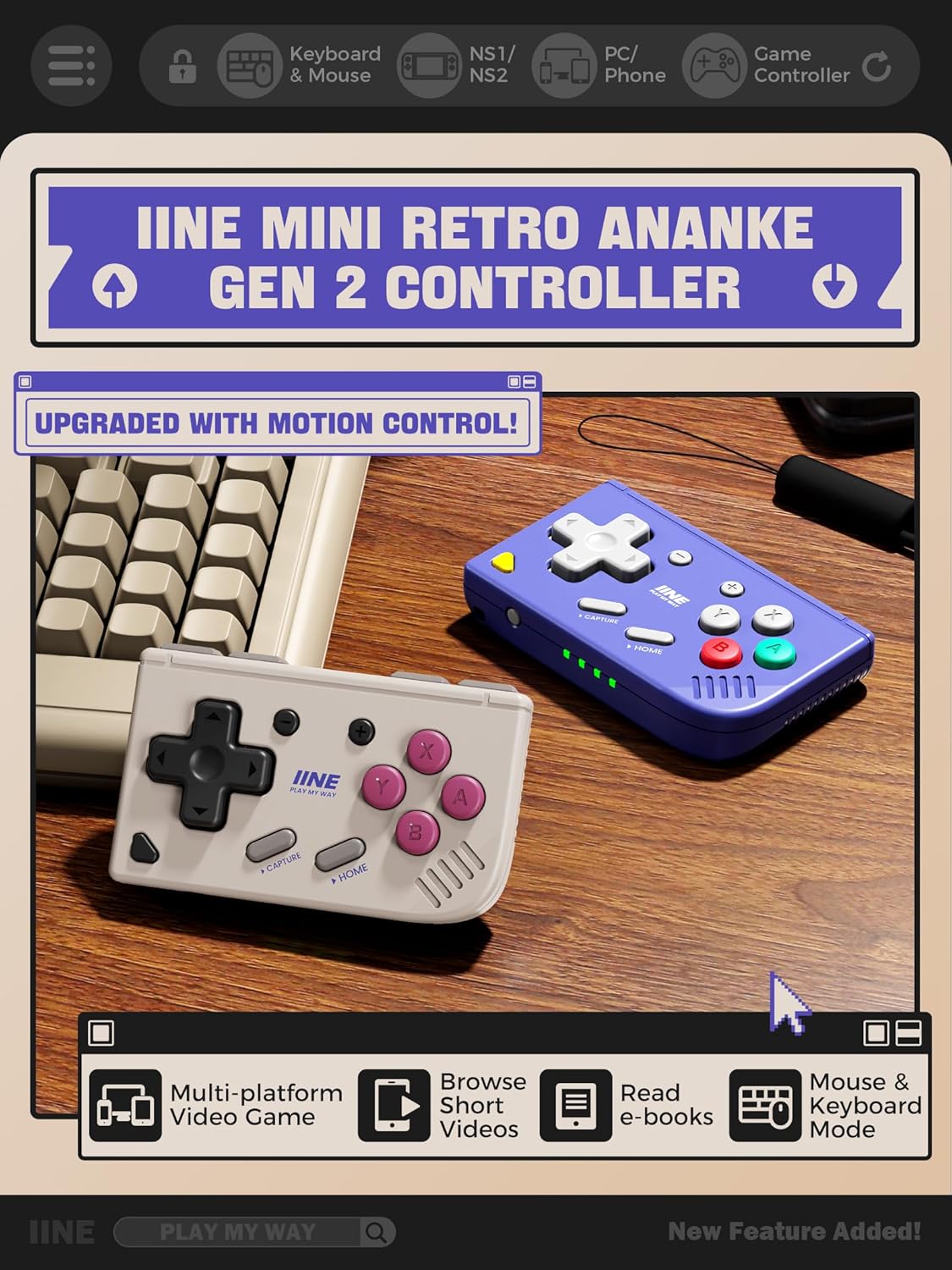 Retro Gaming Keychain - Kontroler Game Retro Mini, Kontroler Game