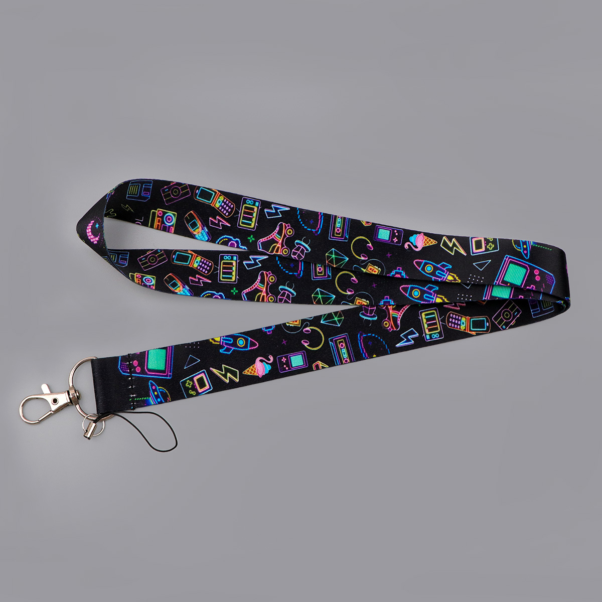 Neon 90s Retro Arcade Lanyard  - Retro Gaming Keychain ulasan dan harga