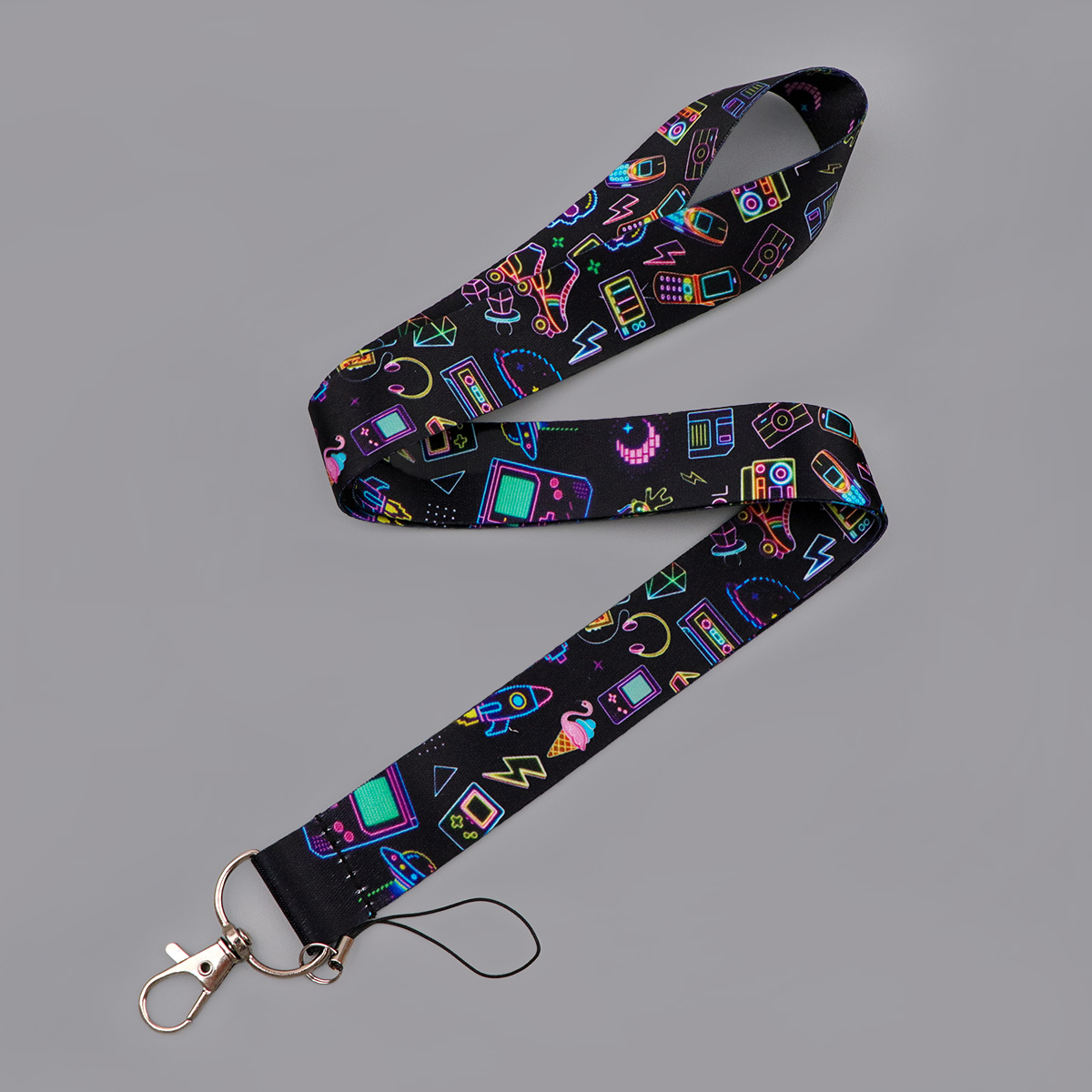 Neon 90s Retro Arcade Lanyard  - Retro Gaming Keychain ulasan dan harga